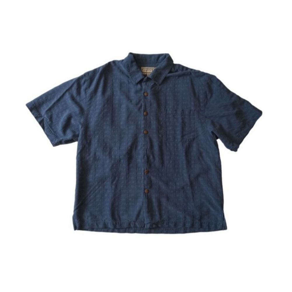 Jamaica Jaxx Blue 100% Silk Textured Fabric Casual Button Up Shirt Men's X-Large